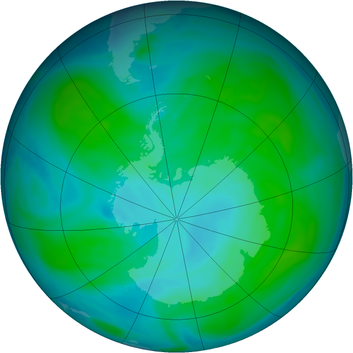 Antarctic ozone map for 03 January 2005